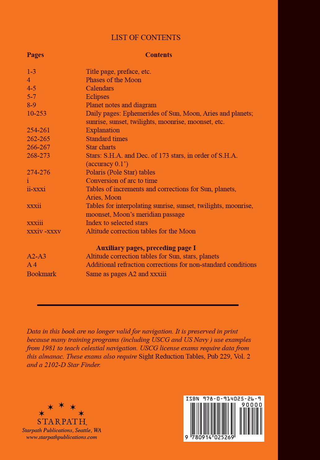 1981 Nautical Almanac Back