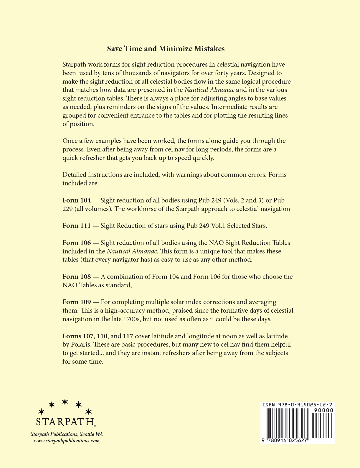 Celestial Navigation Work Forms Back